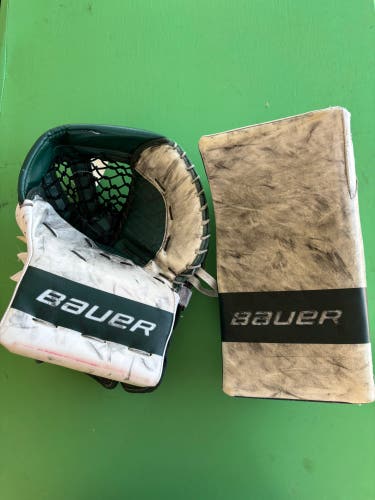Green Senior Bauer Supreme Ultrasonic Goalie Glove & Blocker Regular Pro Stock