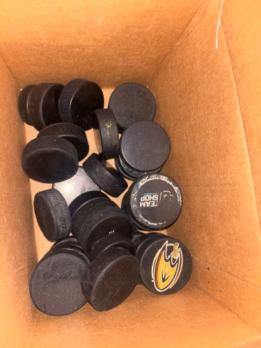 Box Assortment Rubber Hockey Pucks - Great Condition Practice Pucks Set of 20+
