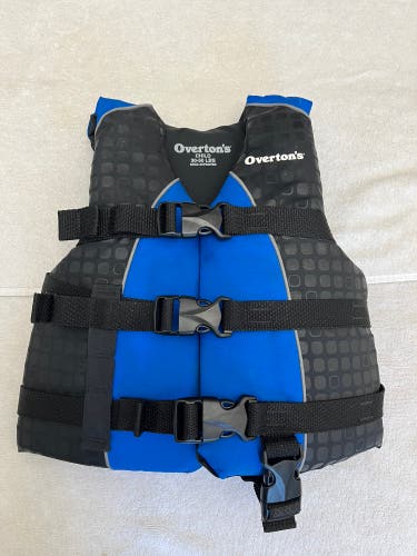 Overton's Child Life Vest USCG Approved 30-50 lbs Black Royal Blue Flotation