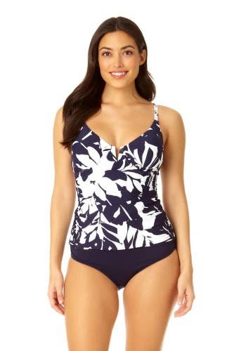 Anne Cole Tankini Top Women's 32DDx34D Blue Tropical Underwire Swimwear KFC1201