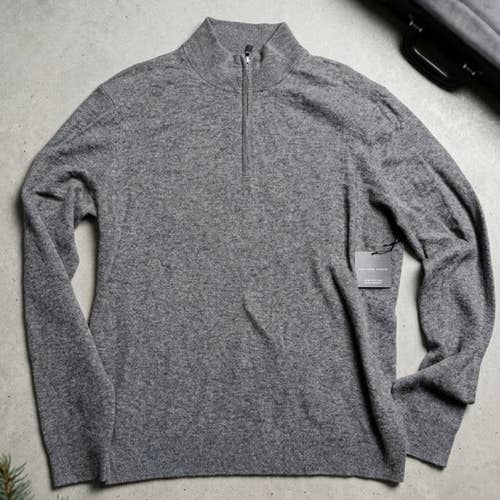 NWT Saks Fifth Avenue 100% Cashmere 1/4 Zip Sweater Mens XL Grey Quiet Luxury