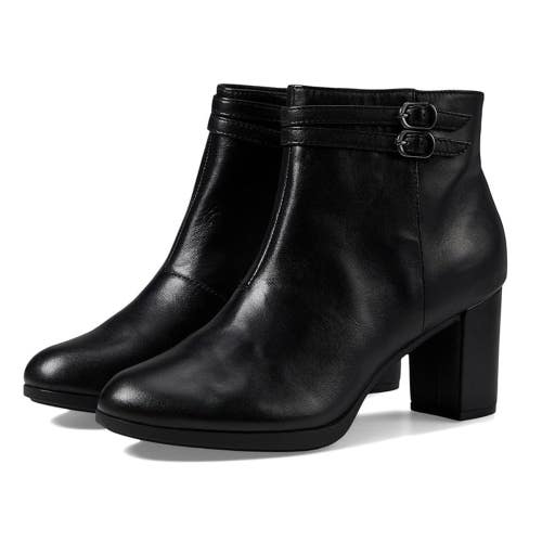 Clarks Bayla Light Boots Women's US 6 B Black Leather Block Heel Bootie RHS9377