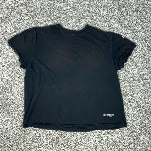 True Religion Shirt Womens Large Black Sleeve Horseshoe Logo Cotton Oversized