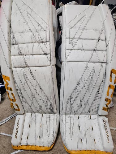 PAVLENKO Penguins CCM EFLEX 7 PRO White Game Worn Goalie Leg Pads Senior 35 +1