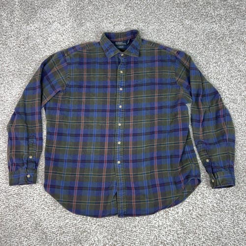 Polo Ralph Lauren Shirt Mens 2XL Green Blue Plaid Stanton Classic Fit Flannel