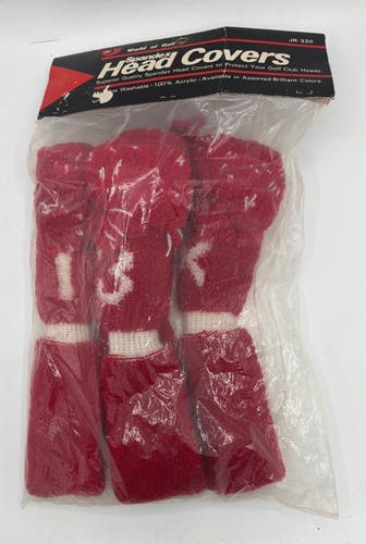 Vintage NOS 100% Acrylic Red Knit Headcovers - World of Golf