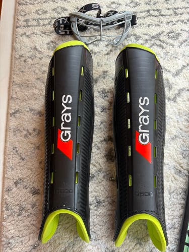 Barely used-like new Grays Field Hockey shin guards and goggles