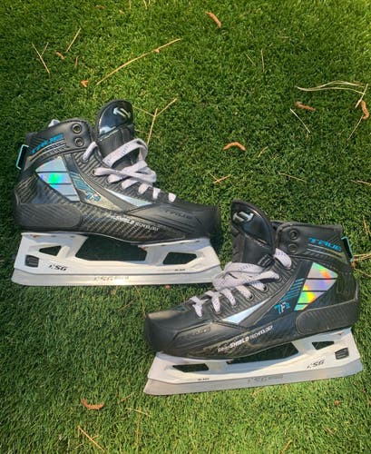 True TF9 Goalie Skates Senior 7-7.5R with CCM XSG Holders, Steel, & Upgrades *Read Full Description*