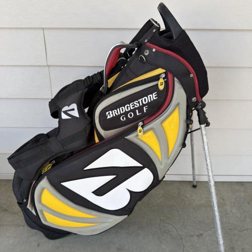 Bridgestone Hybrid Tour Staff Stand Carry 5 Way Golf Bag Black Yellow Red White