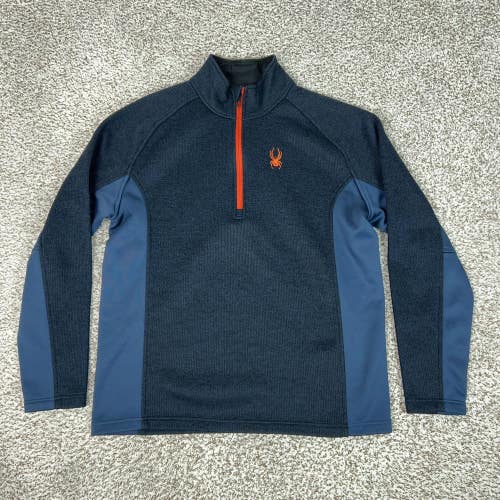 Spyder Pullover Mens XL Blue 1/4 Zip Grid Fleece Ski Hiking Core Sweater Logo