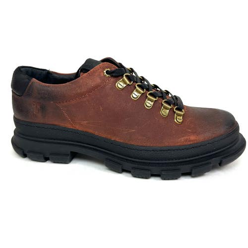 Frye Joshua Hiker Low Rust Red Black Shoes Boots Waxed Silky Suede Mens Size 9