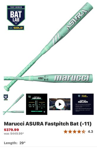 2026 Marucci Asura Composite Bat (-11) 18 oz 29" (Used)