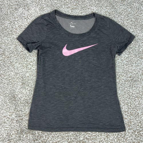 Nike Shirt Womens Small Gray Dri-FIT Scoop Neck Logo Running Athletic Gym Top