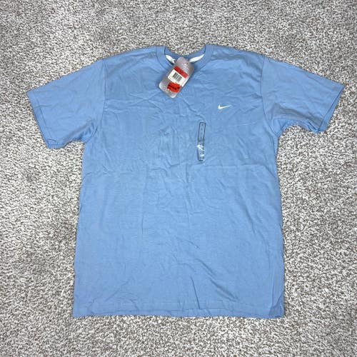 Nike Shirt Mens Large Blue Short Sleeve Embroidered Swoosh Cotton Crewneck Y2K