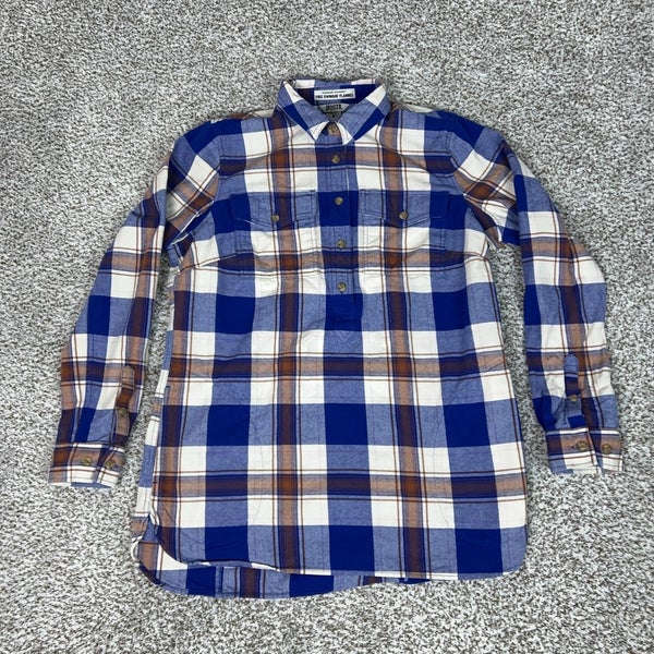 Duluth Trading Co Shirt Womens Medium Blue Plaid Free Swingin Flannel Cabin Top