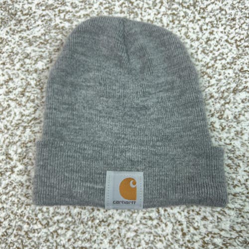 Carhartt Hat Beanie Mens One Size Gray A18 Cuffed Knit Logo Winter Workwear