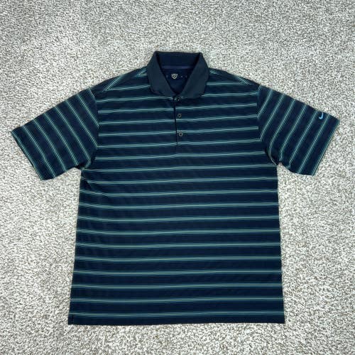 Nike Polo Shirt Mens XL Blue StripedGolf 100% Polyester Golf Performance Top