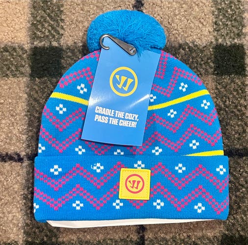 Warrior lacrosse hockey blue pink yellow toque beanie knit winter hat unisex new in packaging!