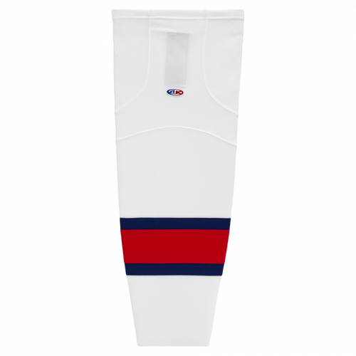 Athletic Knit HS2100-765 White/Navy/Red Cut&Sew Mesh Ice Hockey Socks - Youth 21"