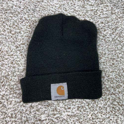 Carhartt Hat Beanie Mens One Size Black Cuffed Knit Logo Winter Workwear Casual