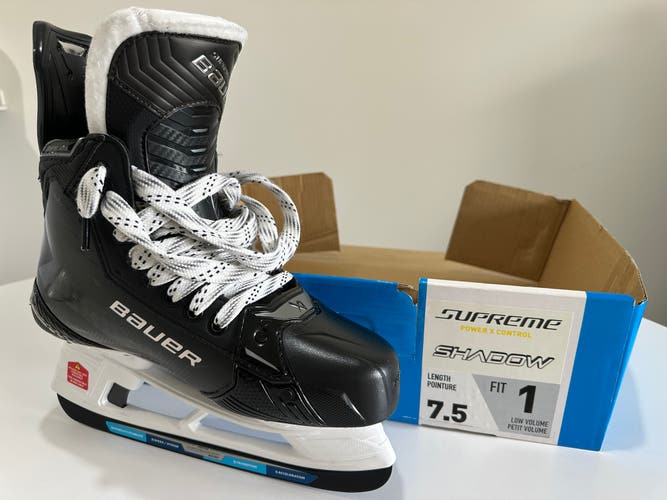 Like-New Bauer Supreme Shadow Skates Senior 7.5 Fit 1. Includes Bauer Fly-X blades.