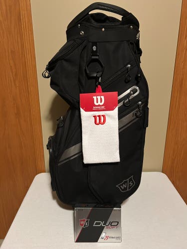 NEW Wilson Staff EXO II Golf Cart Bag (Black)+New W/S Golf Towel & 1 Dozen New W/S Duo Golf Balls