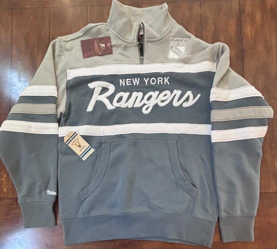 New York Rangers Mitchell & Ness NHL 1/4 Zip Head Coach Sweater Adult Medium NWT