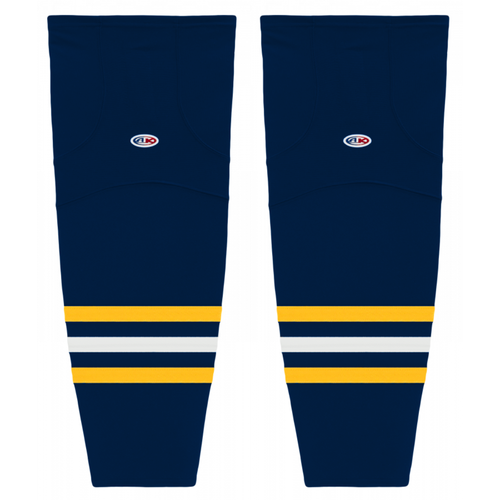 Athletic Knit HS2100-766 Navy/Tuscan Gold/White Cut&Sew Mesh Hockey Socks - Senior 30"