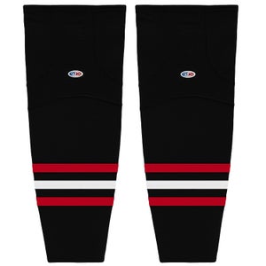 Athletic Knit HS2100-614 New Chicago 3rd Black Cut&Sew Mesh Ice Hockey Socks - Intermediate 25"