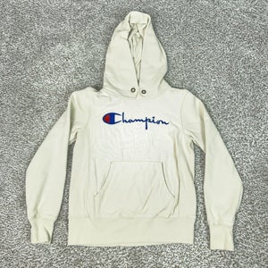 Champion Hoodie Womens Medium Beige Reverse Weave Pullover Fleece Embroidered