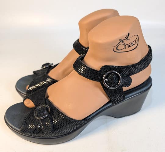 Dansko Joanie Platform Sandal Women Size: 40/10 Comfort Black Embossed Leather