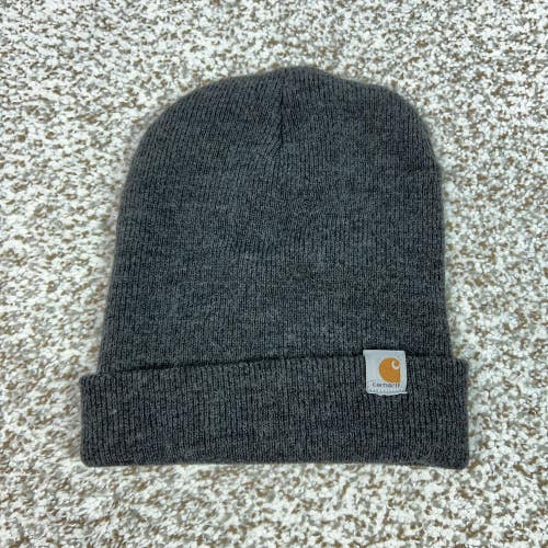 Carhartt Hat Beanie Mens One Size Gray Cuffed Knit M Logo Winter Workwear Casual