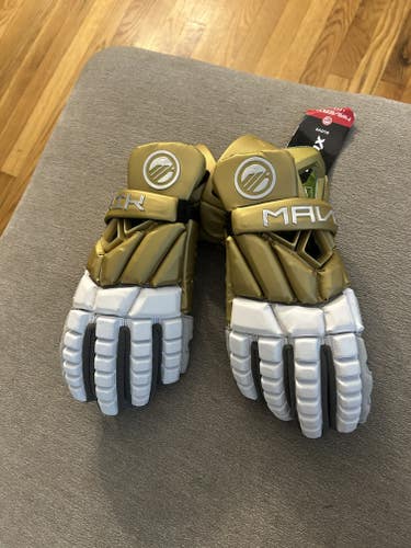 New Maverik Max Lacrosse Gloves (13") - White and Gold