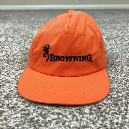 Vintage Browning Hat Cap Strap Back Blaze Orange Nylon Hunting Deer Mens 90s