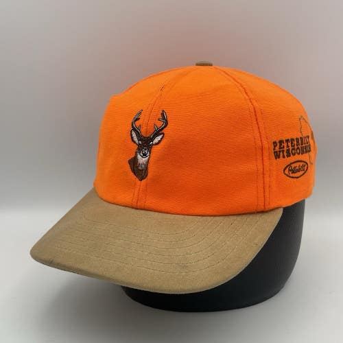 Vintage Peterbilt Wisconsin Deer Orange Adjustable Strapback Trucking Hat Cap