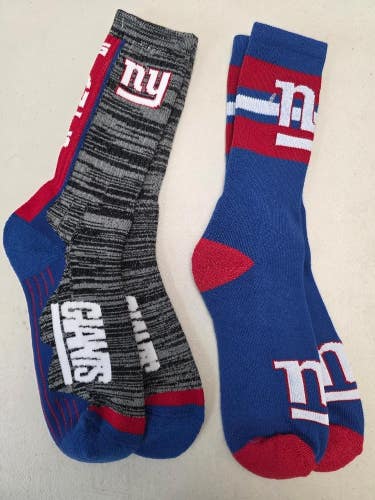 ST9 Mens NFL NEW YORK GIANTS Crew Socks Lot of 2 Pair LARGE New