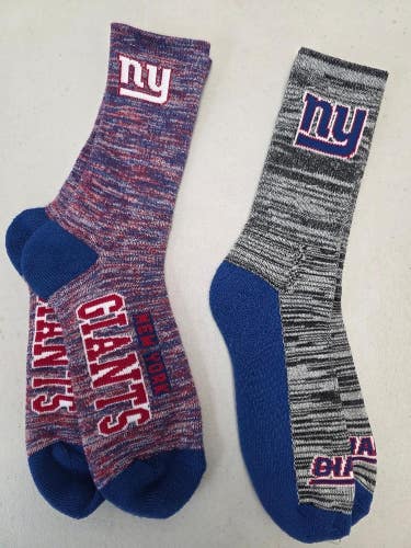 ST11 Mens NFL NEW YORK GIANTS Crew Socks Lot of 2 Pair LARGE New