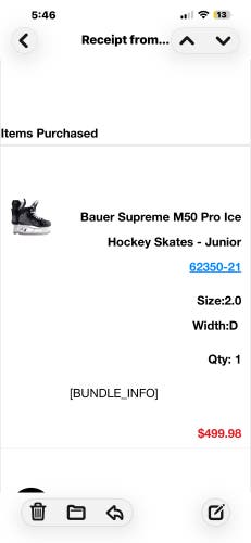 2025 Bauer Supreme M50 Pro Hockey Skates Regular Width Size 2 (Used)