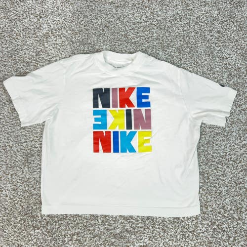 Nike Shirt Girls Medium White Casual Loose Fit Colorful Block Logo Tee T Graphic