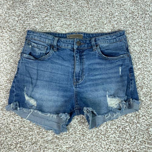 KUT from the Kloth Shorts Womens 8 Blue Jane Casual Distressed Long Jean Denim