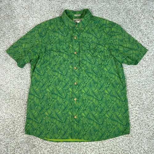 Duluth Trading Co Shirt Mens L Green Tropical Button Down Untucked Vested Beach