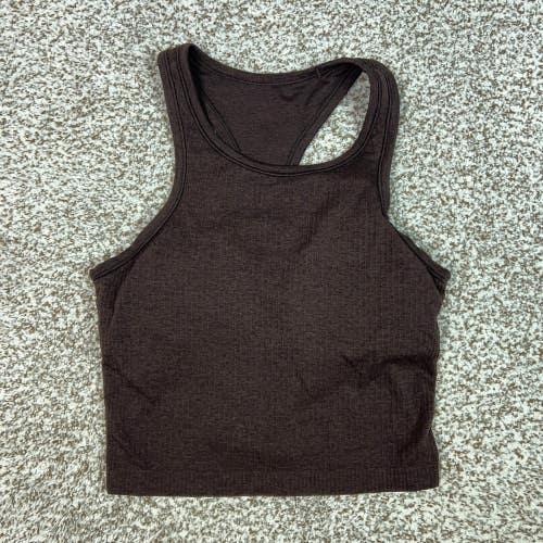 Lululemon Tank Top Womens Medium Brown Yoga Ribbed Racerback Crop Workout Gym