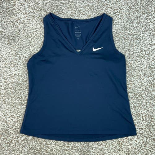 Nike Tank Top Womens Medium Navy Blue Dri FIT Athletic Slim Fit Racerback V Neck