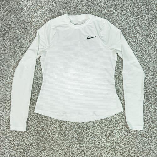Nike Shirt Womens Medium White Dri FIT Running Slim Fit Thumbhole Workout Gym