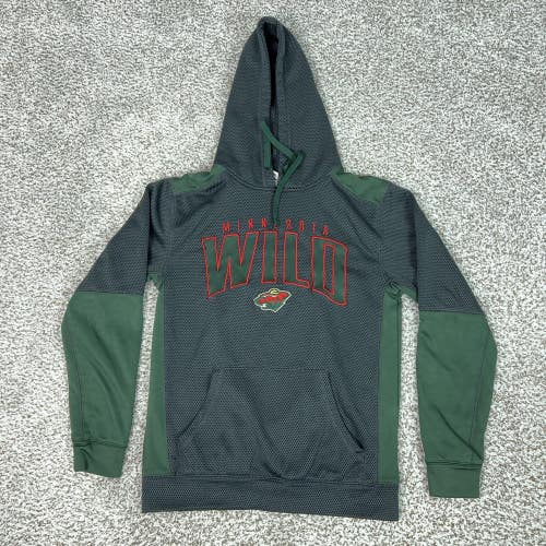 Minnesota Wild Hoodie Mens Small Gray Green NHL Hockey Pullover Sweatshirt Mesh