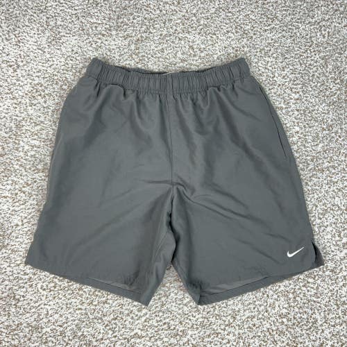 Nike Swimsuit Mens Small Gray Trunks Mesh Lined Athletic Gym Sports Beach Logo