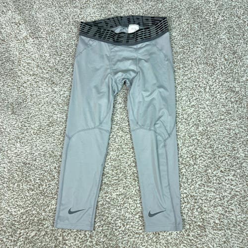 Nike Pants Mens Large Gray Pro Compression Gym Training 3/4 Leggings Logo Sports