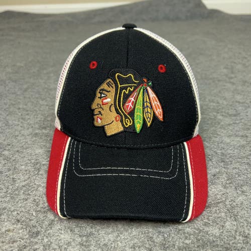 Chicago Blackhawks Hat Cap Flex Mens Medium Black Red NHL Hockey Trucker Mesh