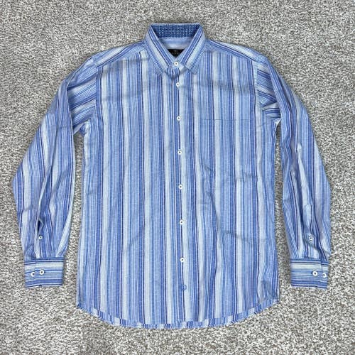 Bugatchi Uomo Shirt Mens Large Blue Dress Striped Long Sleeve Button Office Work