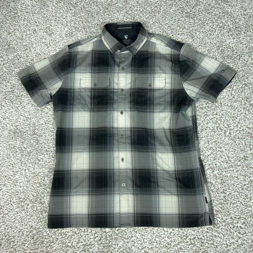 Kuhl Shirt Mens Medium Gray Plaid Short Sleeve Button Outdoor Hiking Response A1